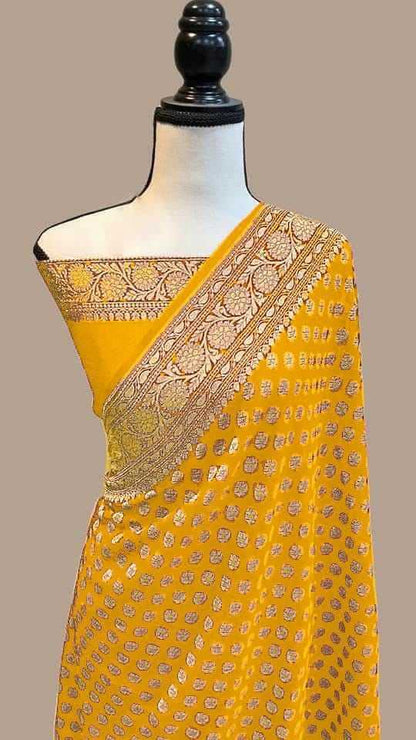 Traditional Pure Soft Khadi Georgette Silk Saree With Rich Zari Wooven Pallu