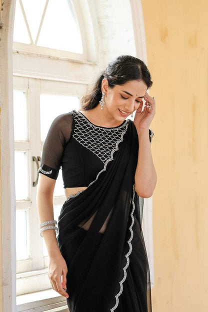 Black Plain Georgette Saree