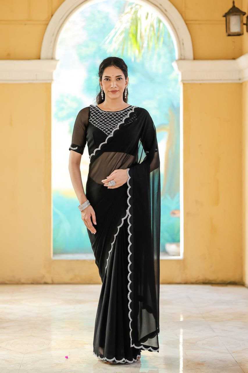 Black Plain Georgette Saree