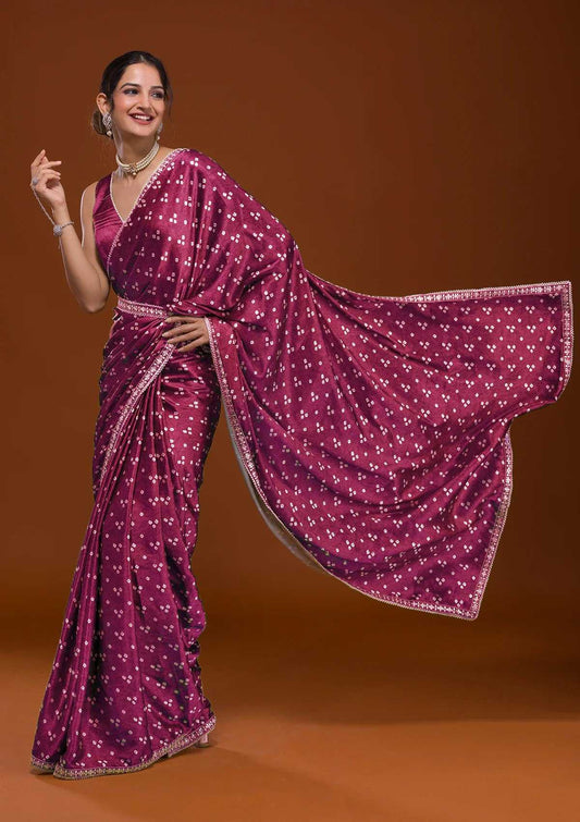 Elegant Heavy Chinnon Silk Saree with Bandhani Print