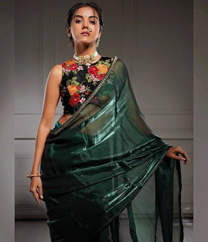 Plain Green Jimmy Choo Saree