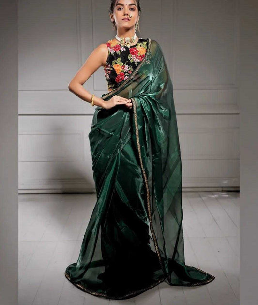 Plain Green Jimmy Choo Saree