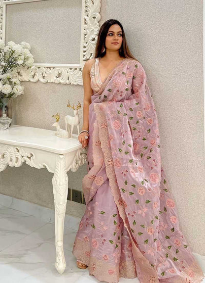 Elegant silk Jimmy choo saree with full heavy embroidery