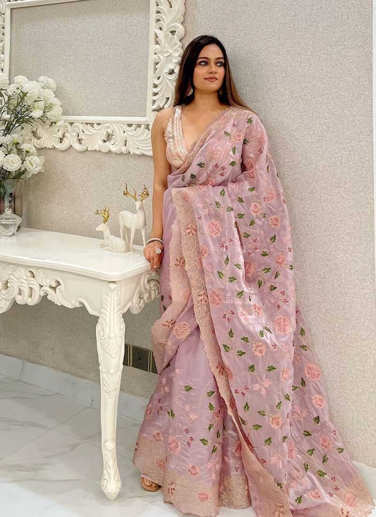 Elegant silk Jimmy choo saree with full heavy embroidery