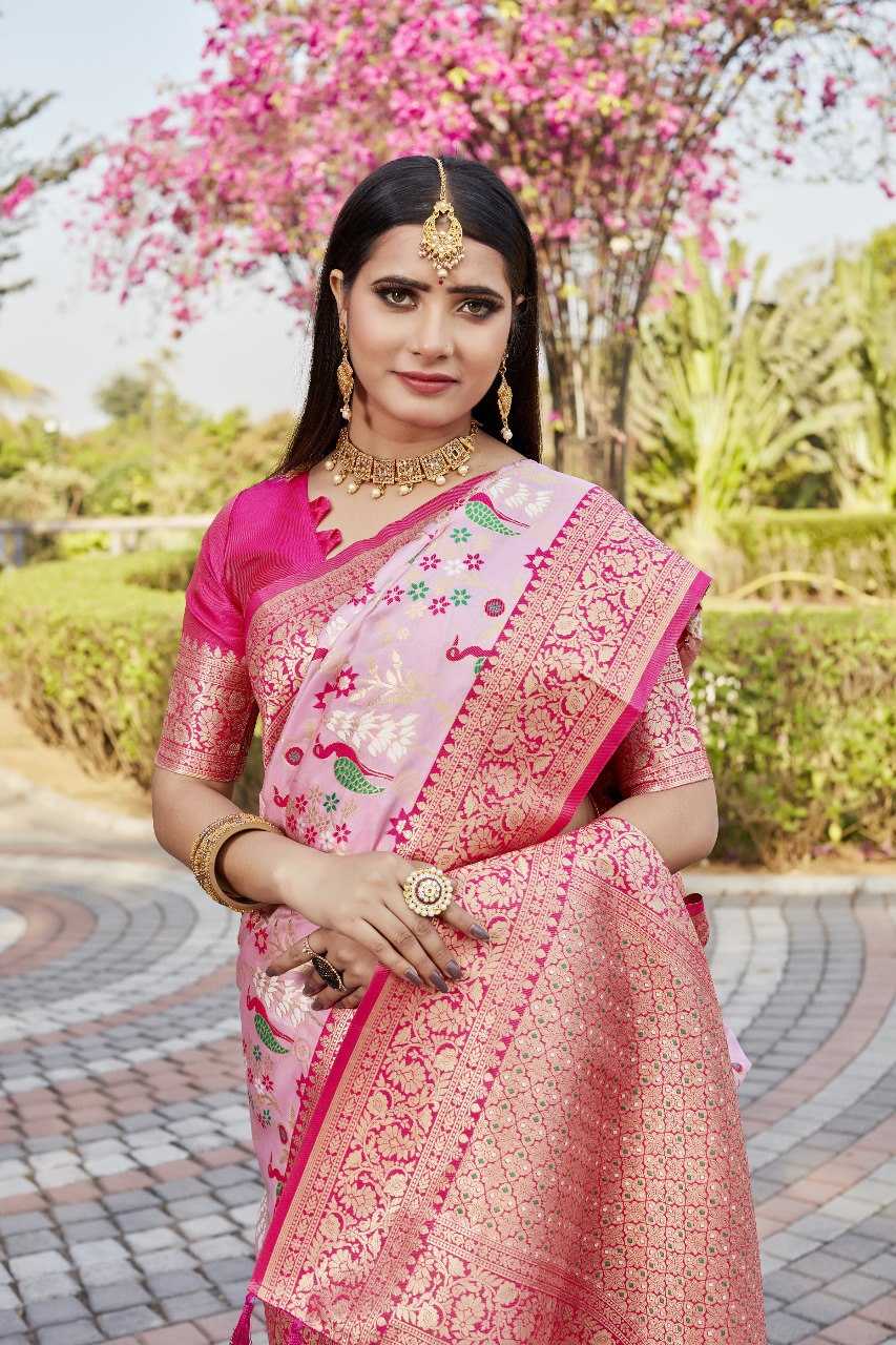 Pink Kanjivaram Soft Silk Saree With Sheer