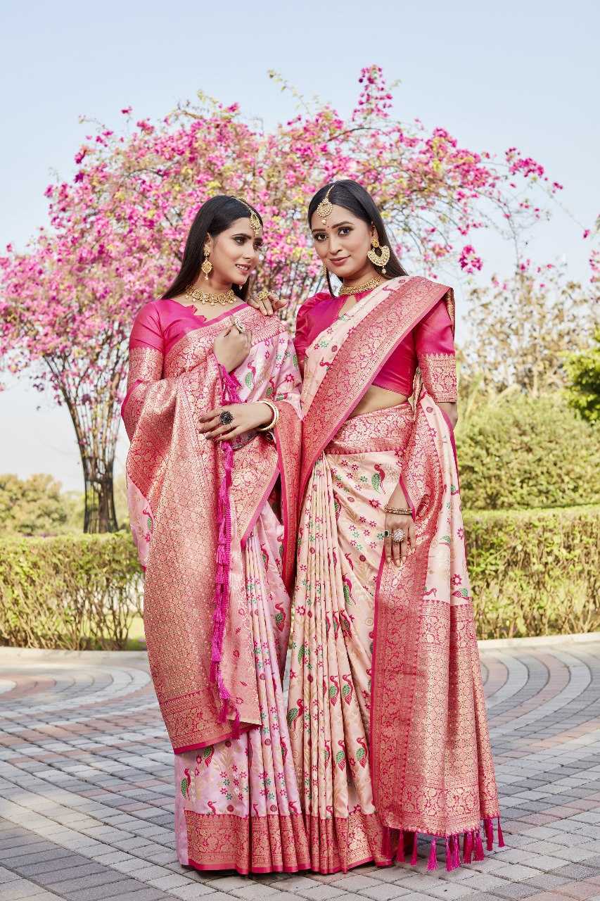 Pink Kanjivaram Soft Silk Saree With Sheer