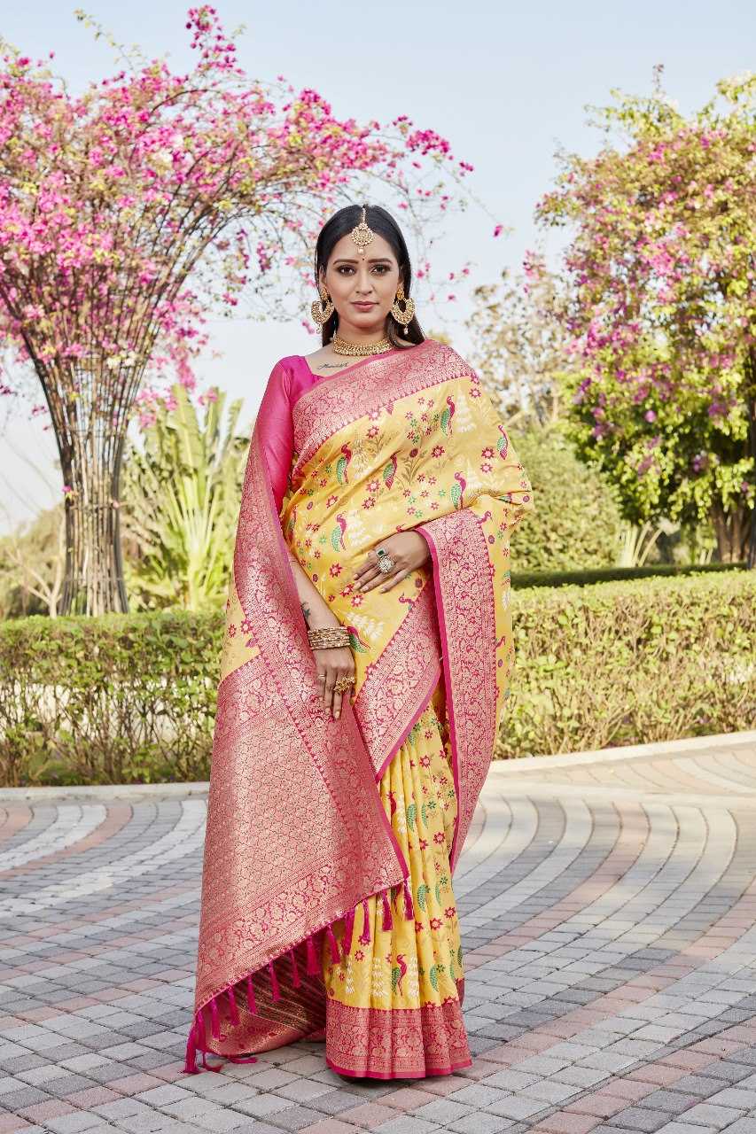 Yellow Kanjivaram Soft Silk Saree With Sheer