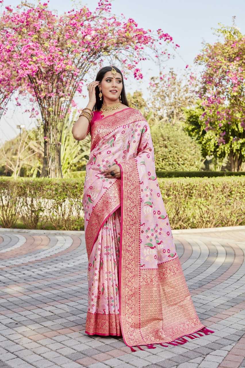 Pink Kanjivaram Soft Silk Saree With Sheer