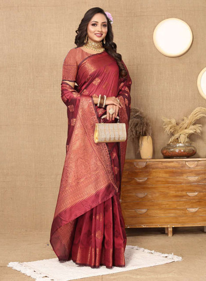 Red Traditional Katan Silk Saree