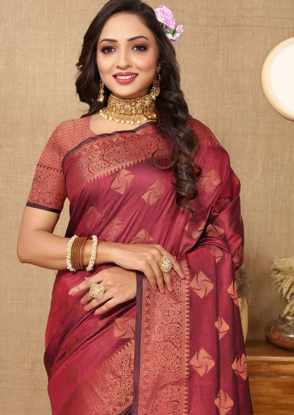 Red Traditional Katan Silk Saree