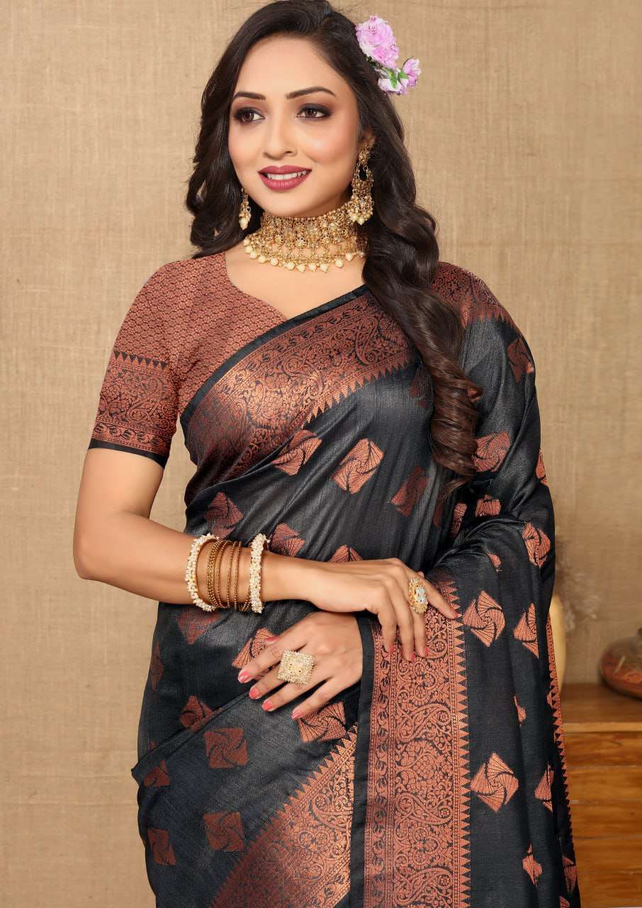 Black Traditional Katan Silk Saree