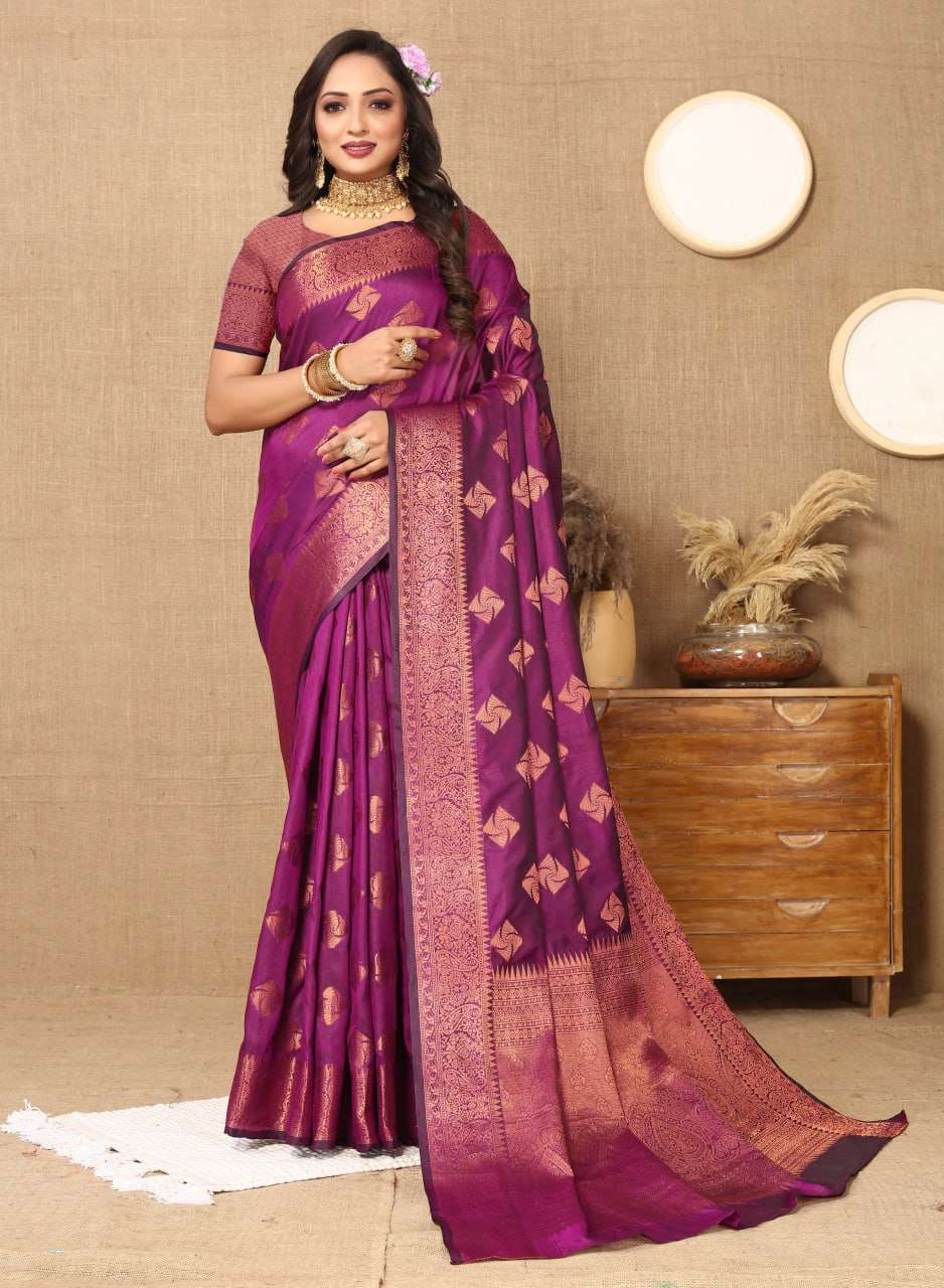 Purple Traditional Katan Silk Saree