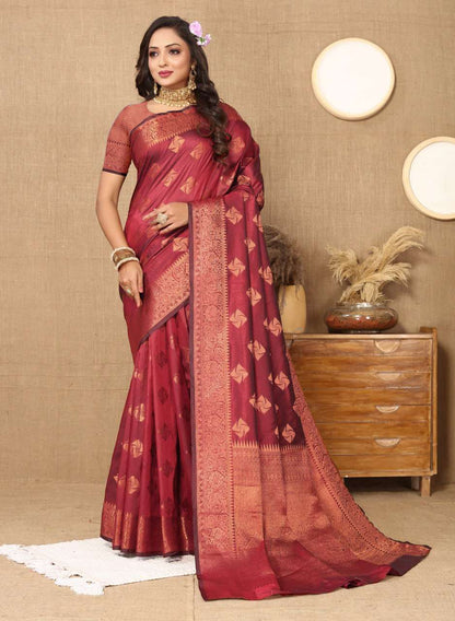 Red Traditional Katan Silk Saree