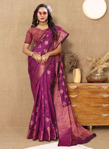 Purple Traditional Katan Silk Saree