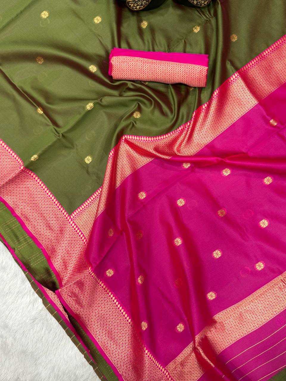 Traditional Mehandi Lichi Silk Saree