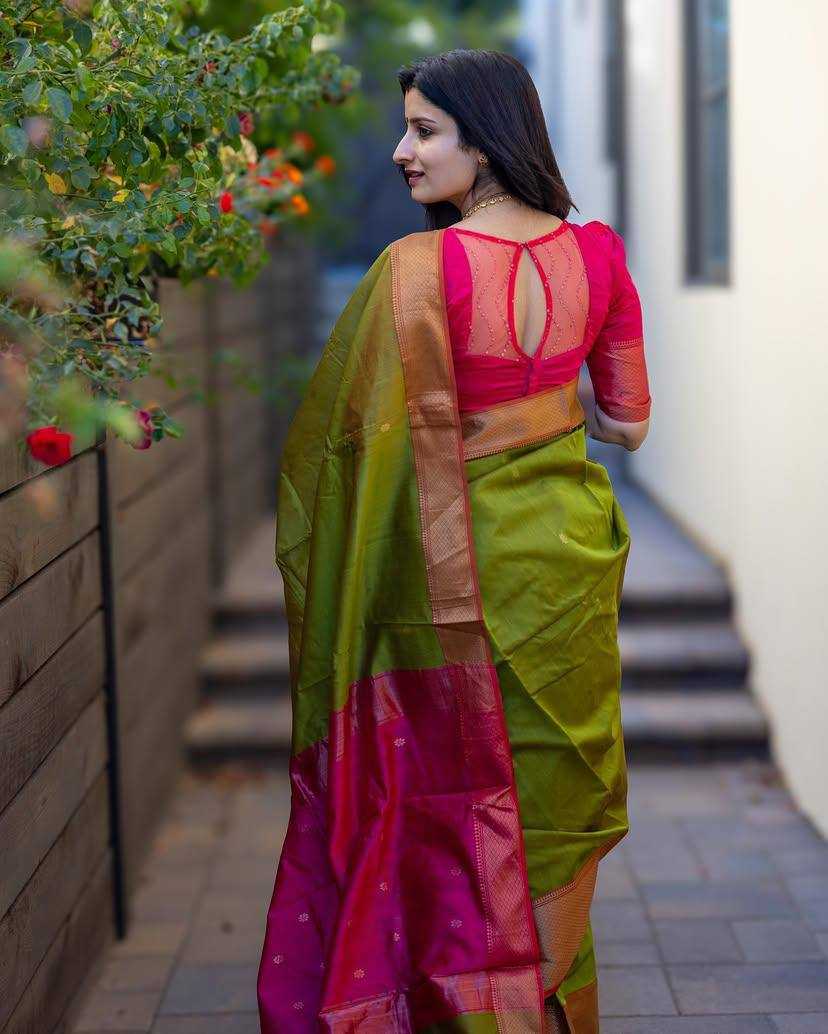 Traditional Mehandi Lichi Silk Saree