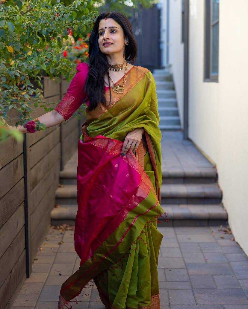 Traditional Mehandi Lichi Silk Saree