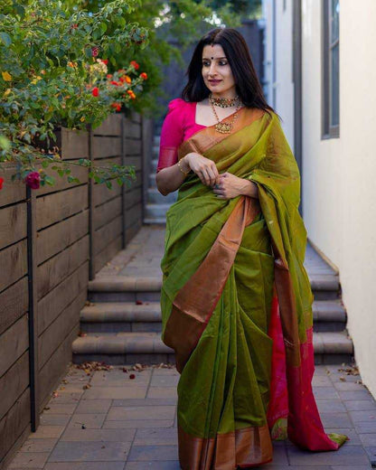 Traditional Mehandi Lichi Silk Saree