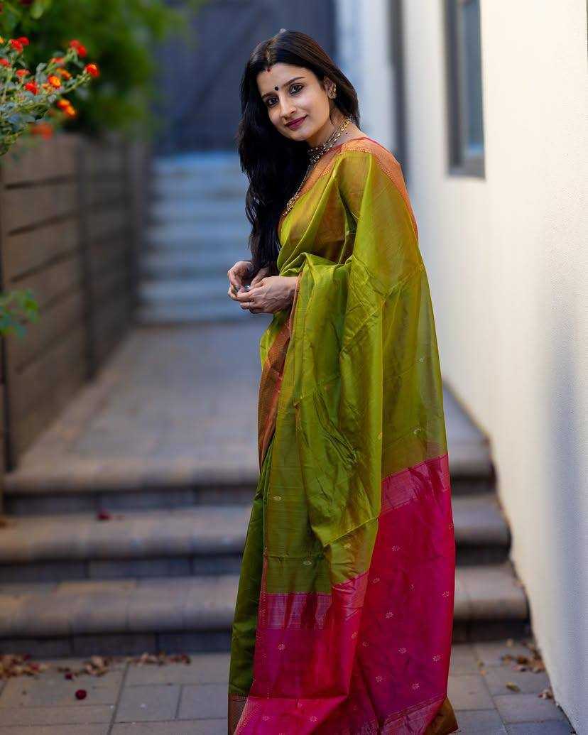 Traditional Mehandi Lichi Silk Saree