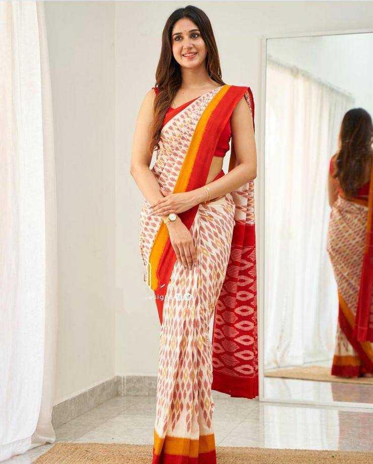 Plain Linen Saree With Linen Print