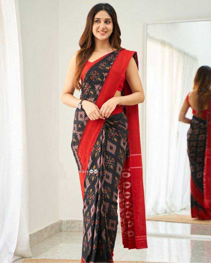 Plain Linen Saree With Linen Print