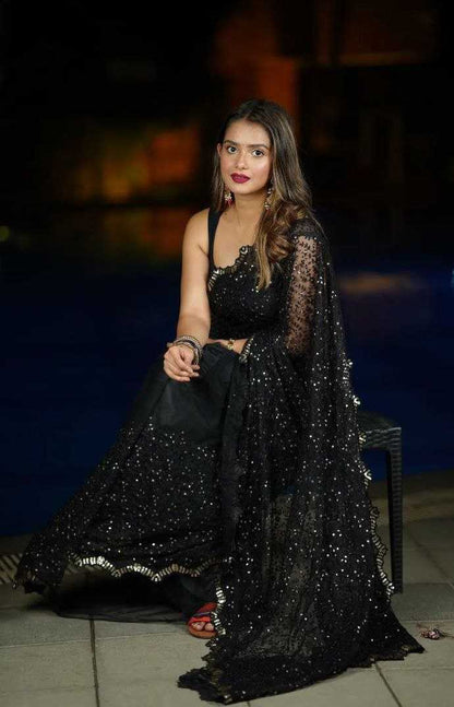 Black Net Saree with Stone work