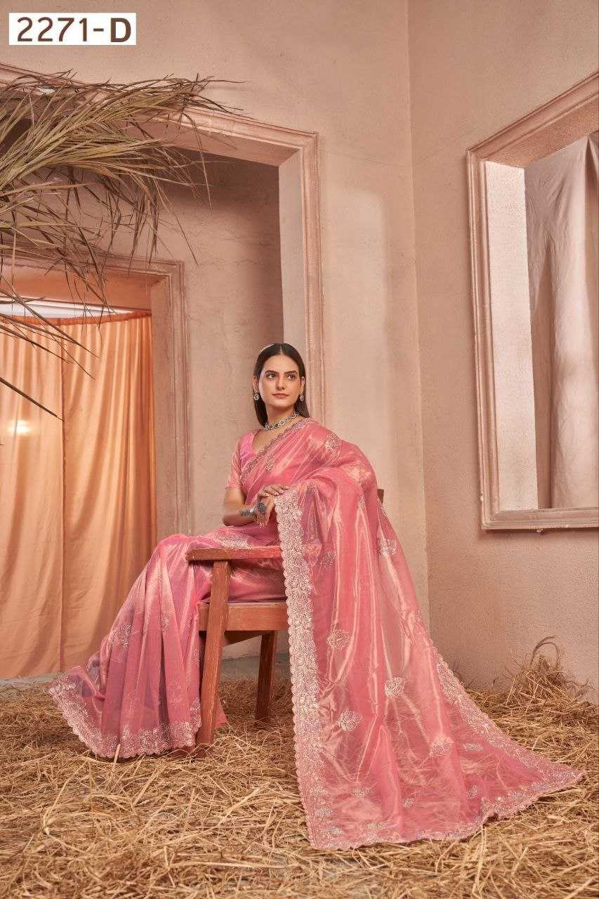 Pink Shimmer Silver Net Saree With Swarovski Work