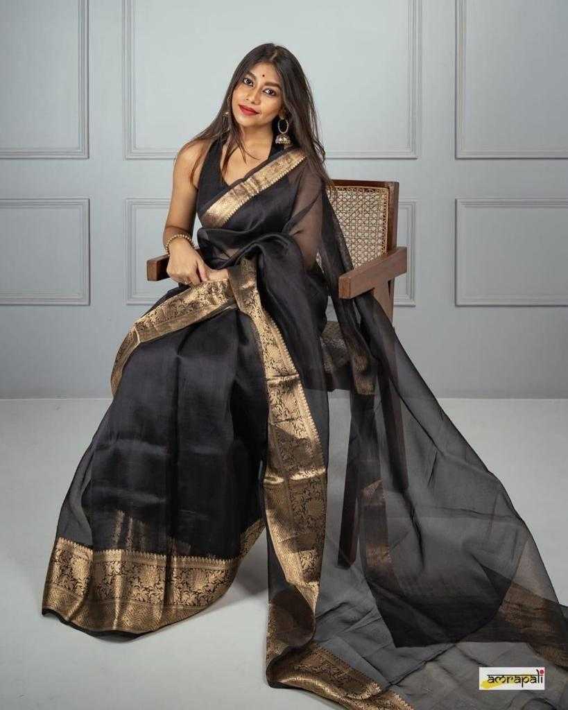 Black Soft Plain Nylon Organza Saree