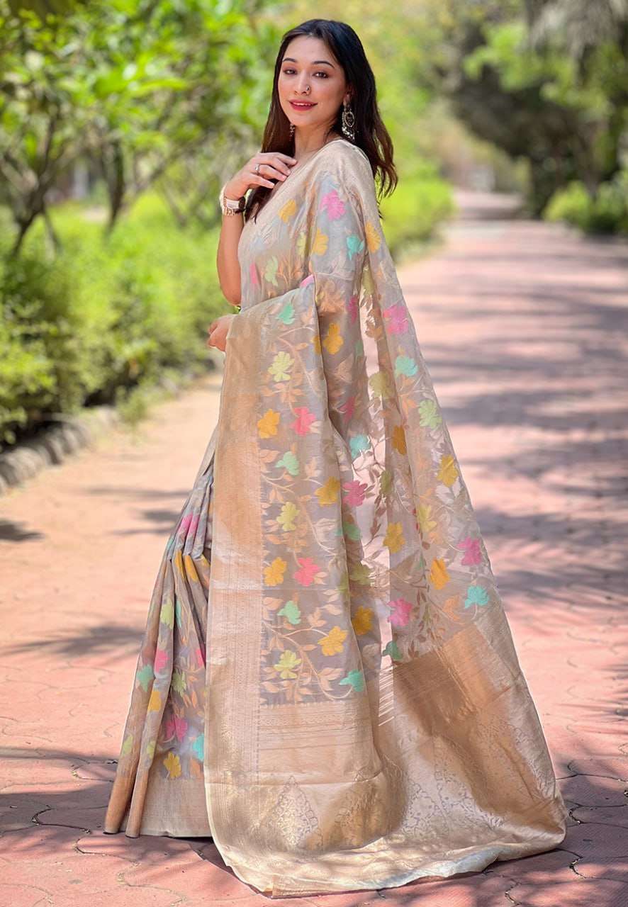 Organza Saree with Meenakari Jaal Weaves