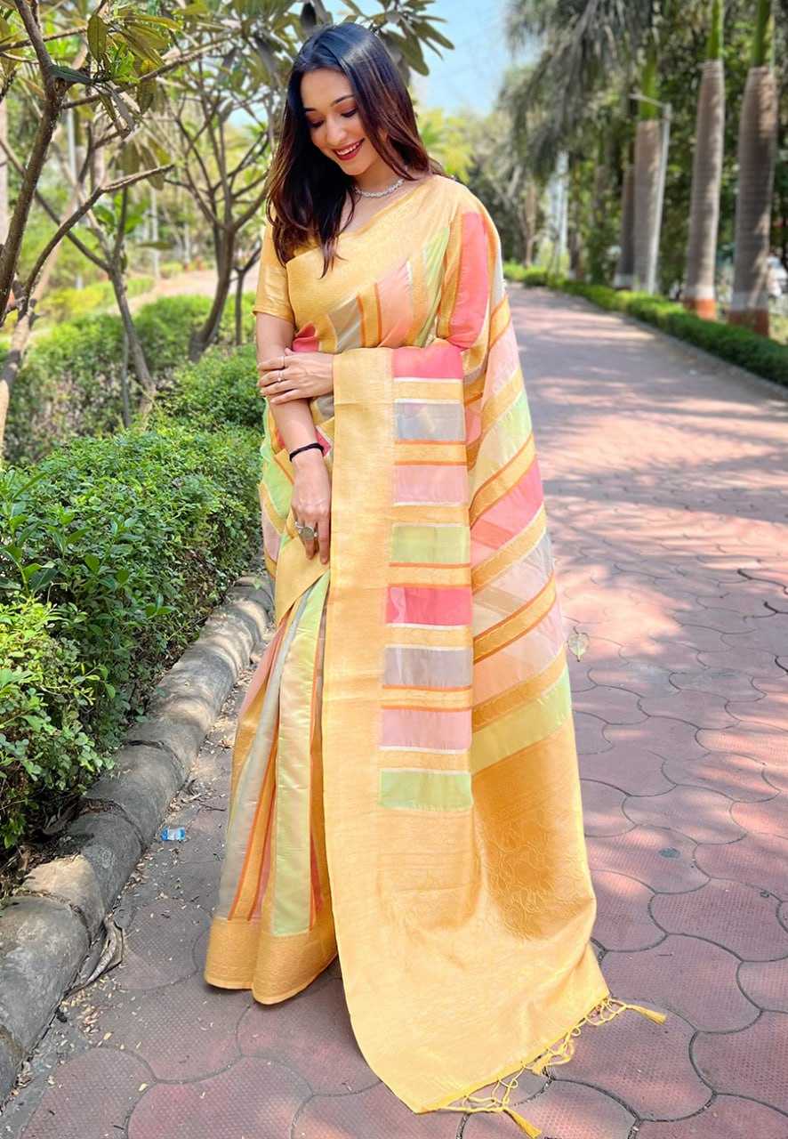 Work Wear Organza Multi color Saree