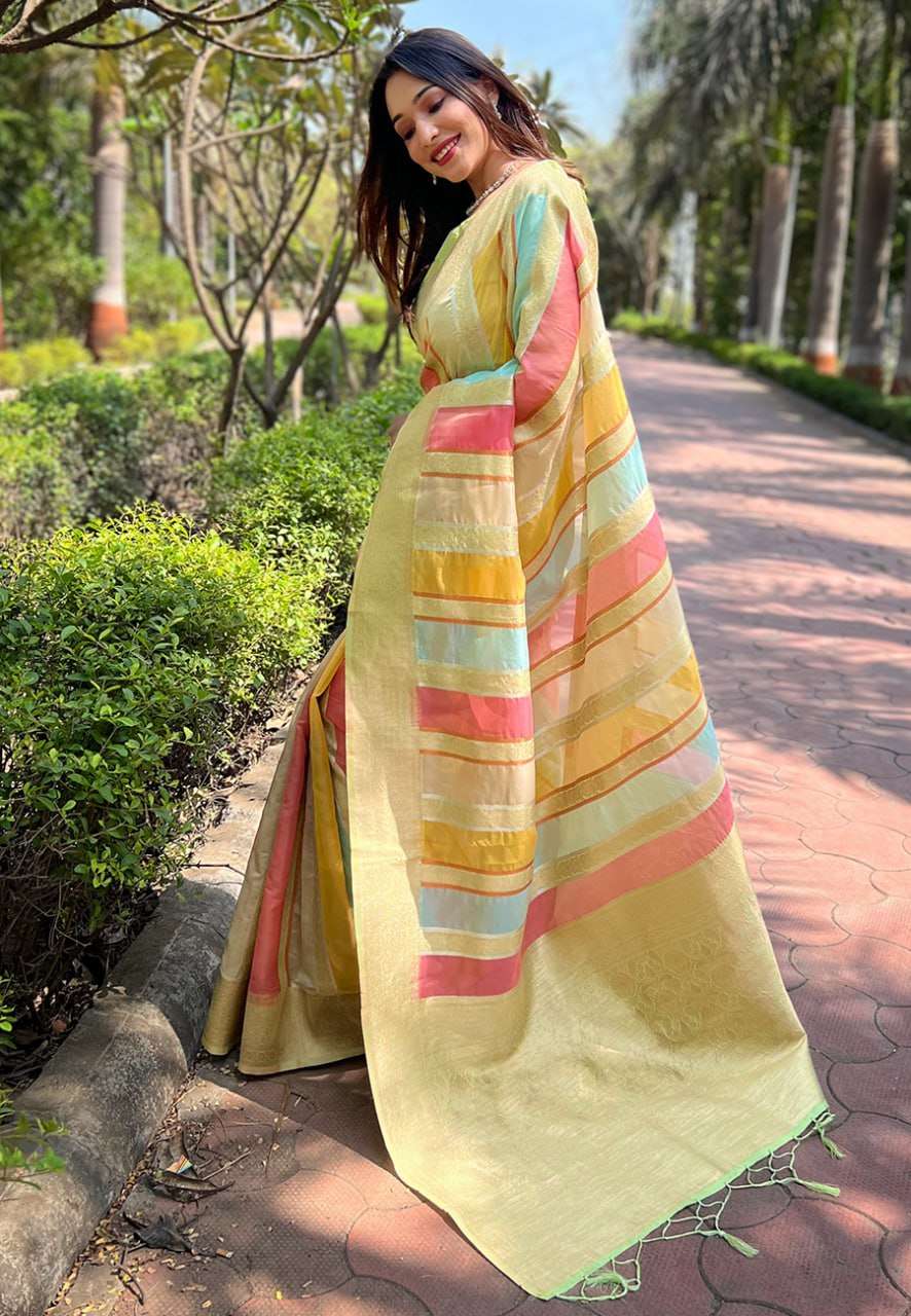 Work Wear Organza Multi color Saree