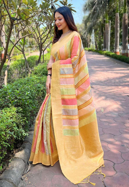 Work Wear Organza Multi color Saree