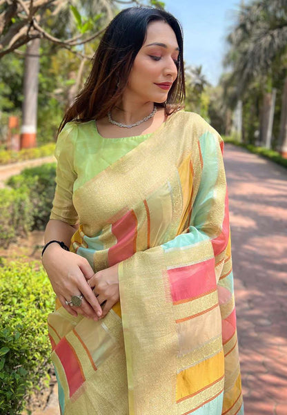 Work Wear Organza Multi color Saree