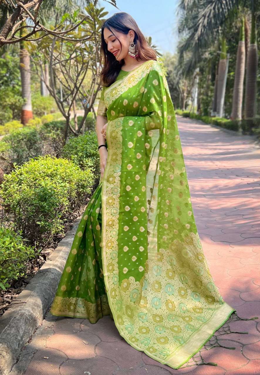 Stylish Organza Saree with Small Floral Weaves