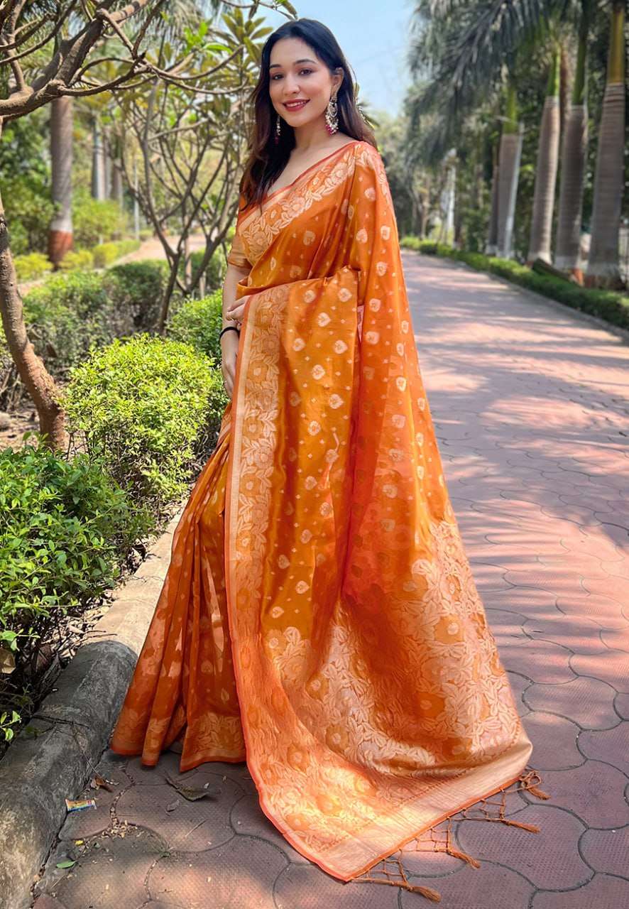 Stylish Organza Saree with Small Floral Weaves