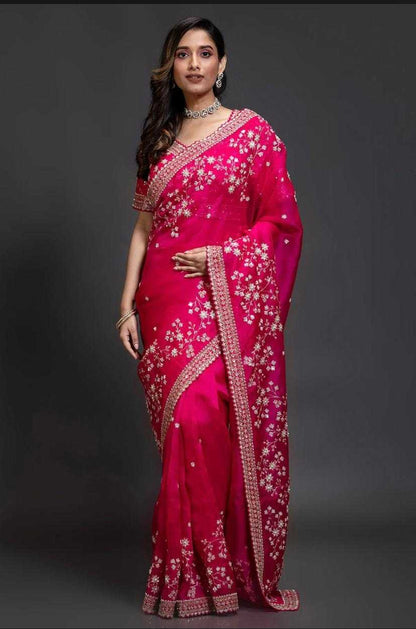 Pink Organza Saree