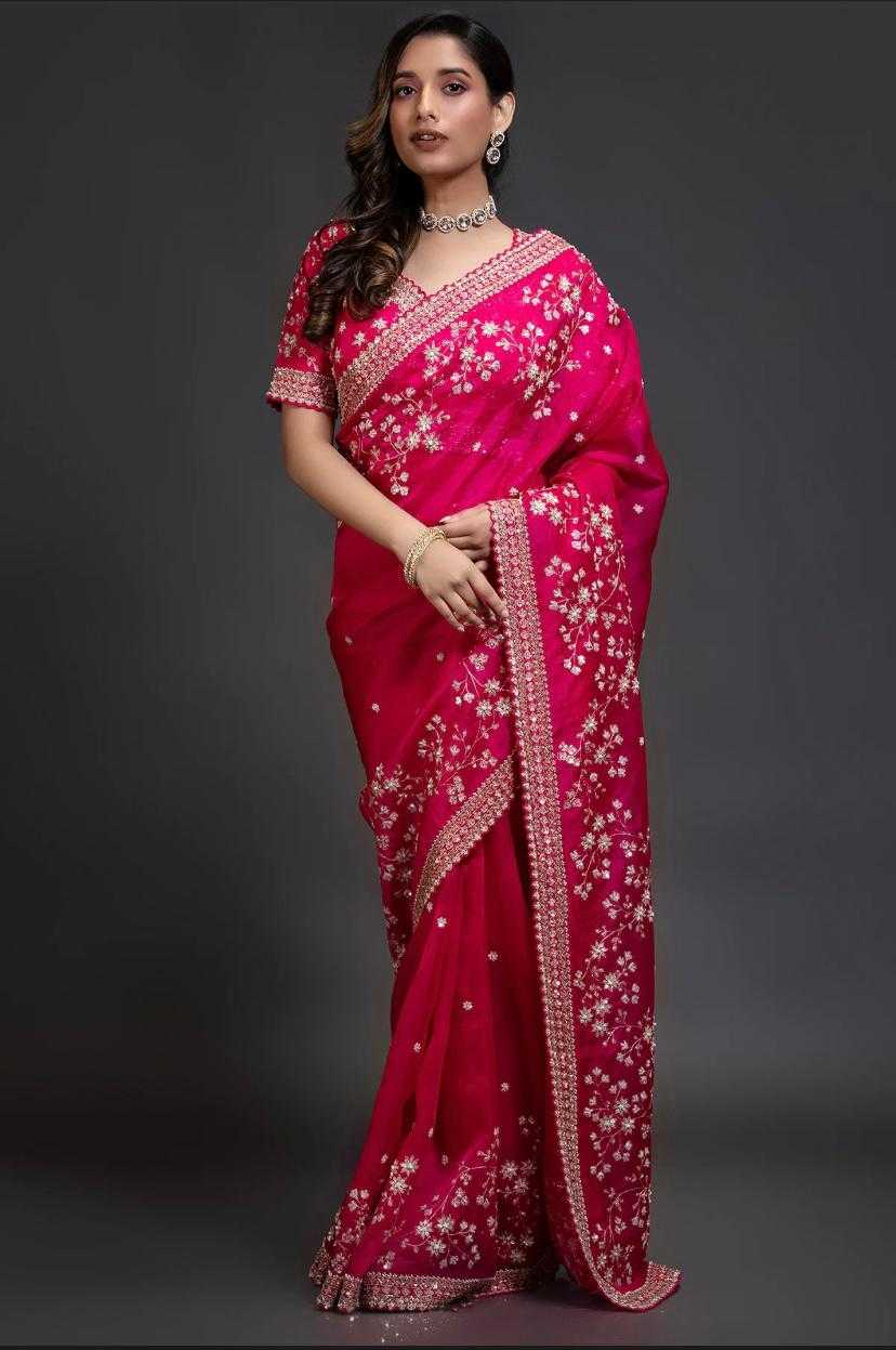 Pink Organza Saree