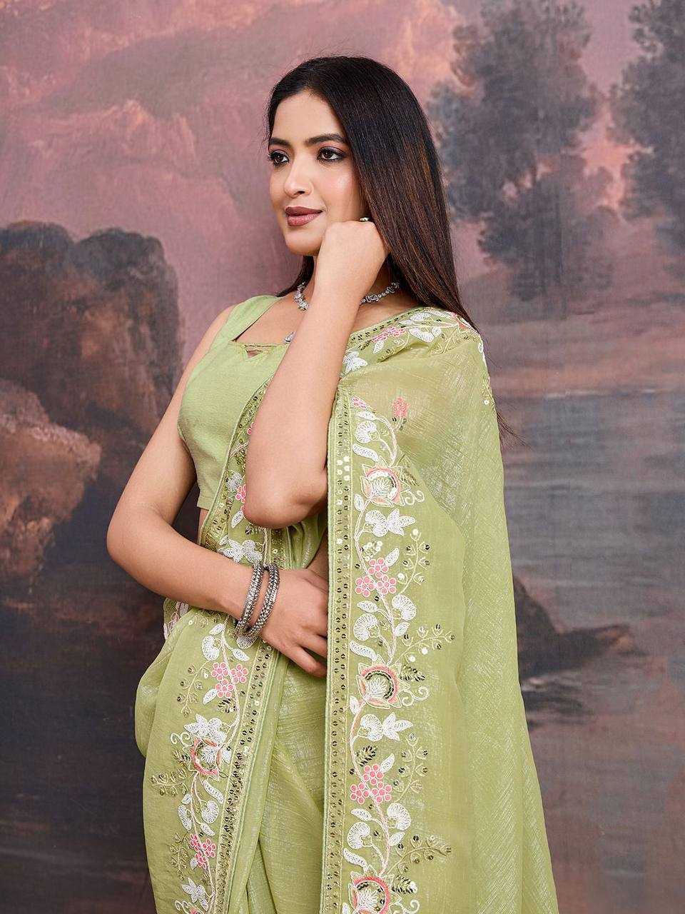 Green Premium Soft Organza Saree