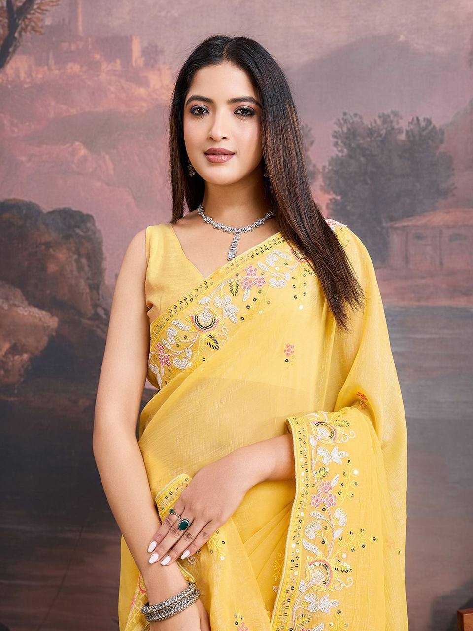 Yellow Premium Soft Organza Saree