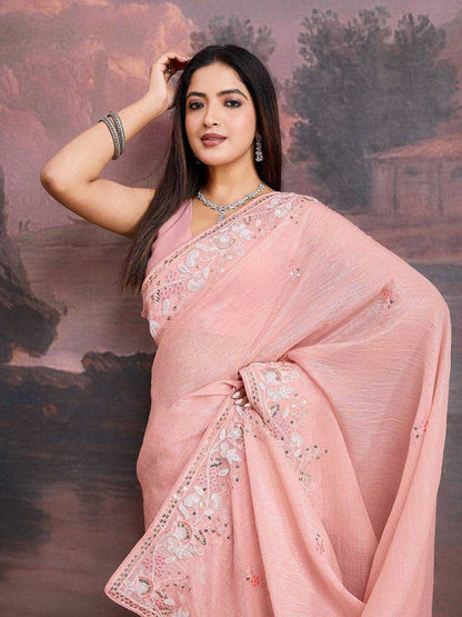 Peach Premium Soft Organza Saree