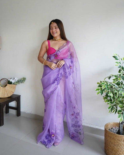 Organza Saree with Floral Design