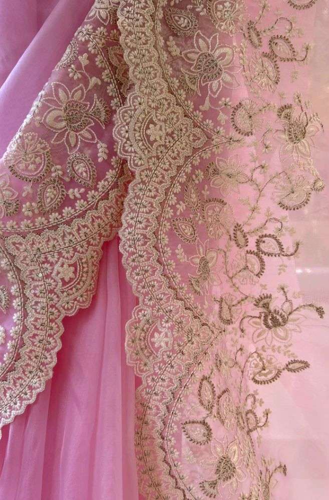 Elegant Organza Silk Saree with Beautiful Cut Work Borders