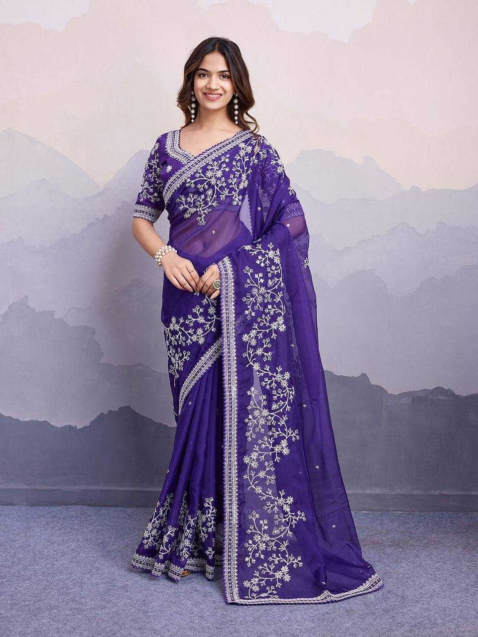 Elegant Organza Silk Saree with Embroidery Work