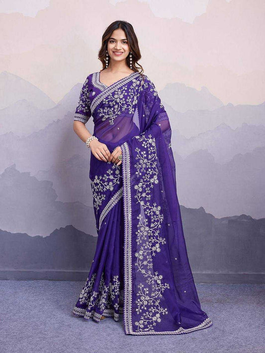 Elegant Organza Silk Saree with Embroidery Work