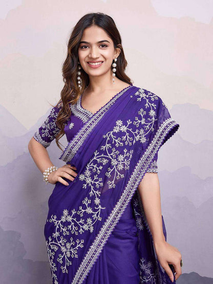 Elegant Organza Silk Saree with Embroidery Work