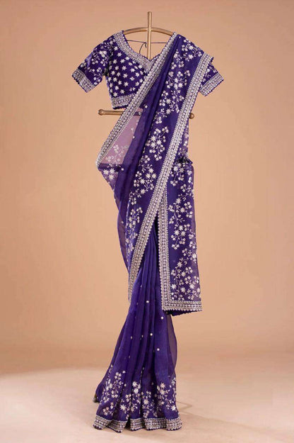 Elegant Organza Silk Saree with Embroidery Work