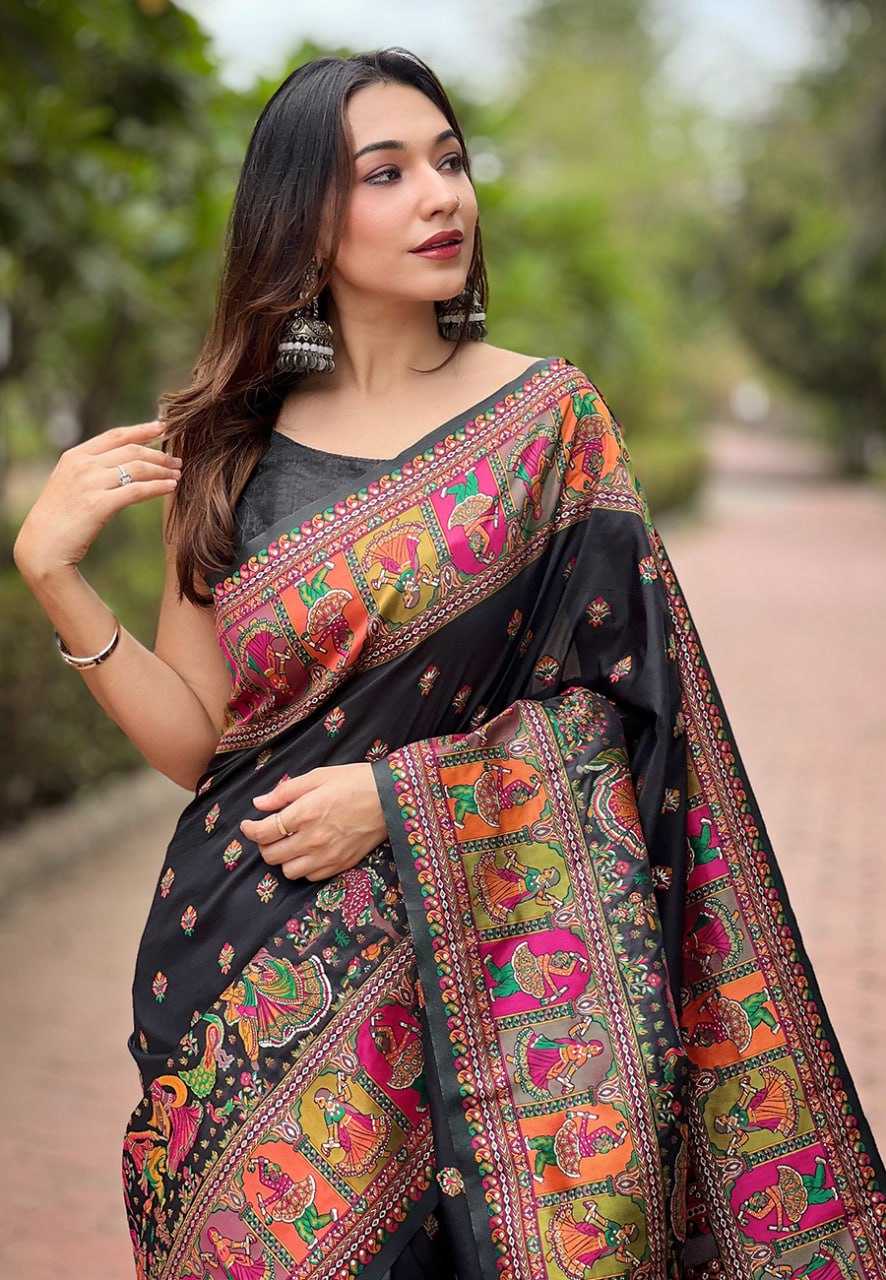 Black Pashmina Saree with Kashmiri Weaves