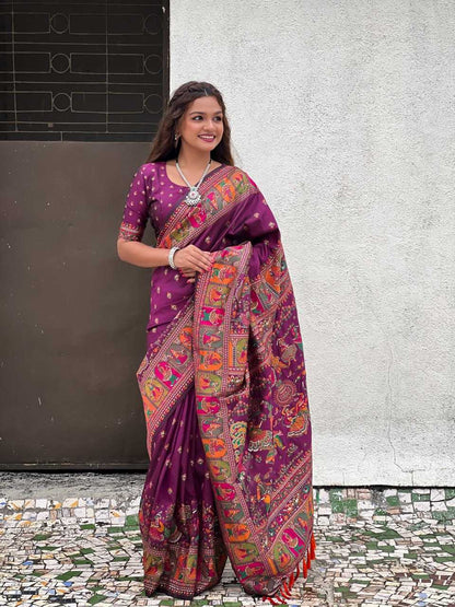 Pashmina Kashmiri Saree with Meenakari Kashmiri weaves