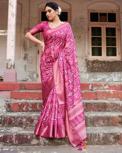 Pure Silk Saree with Square Cells Pattern