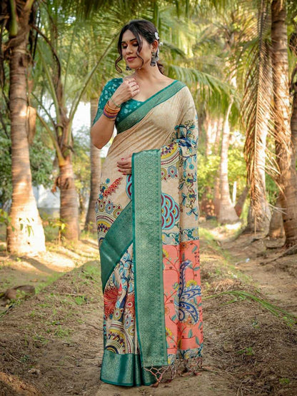 Traditional Cream Pure Silk Saree